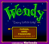 Wendy Every Witch Way title screen for GameBoy Color